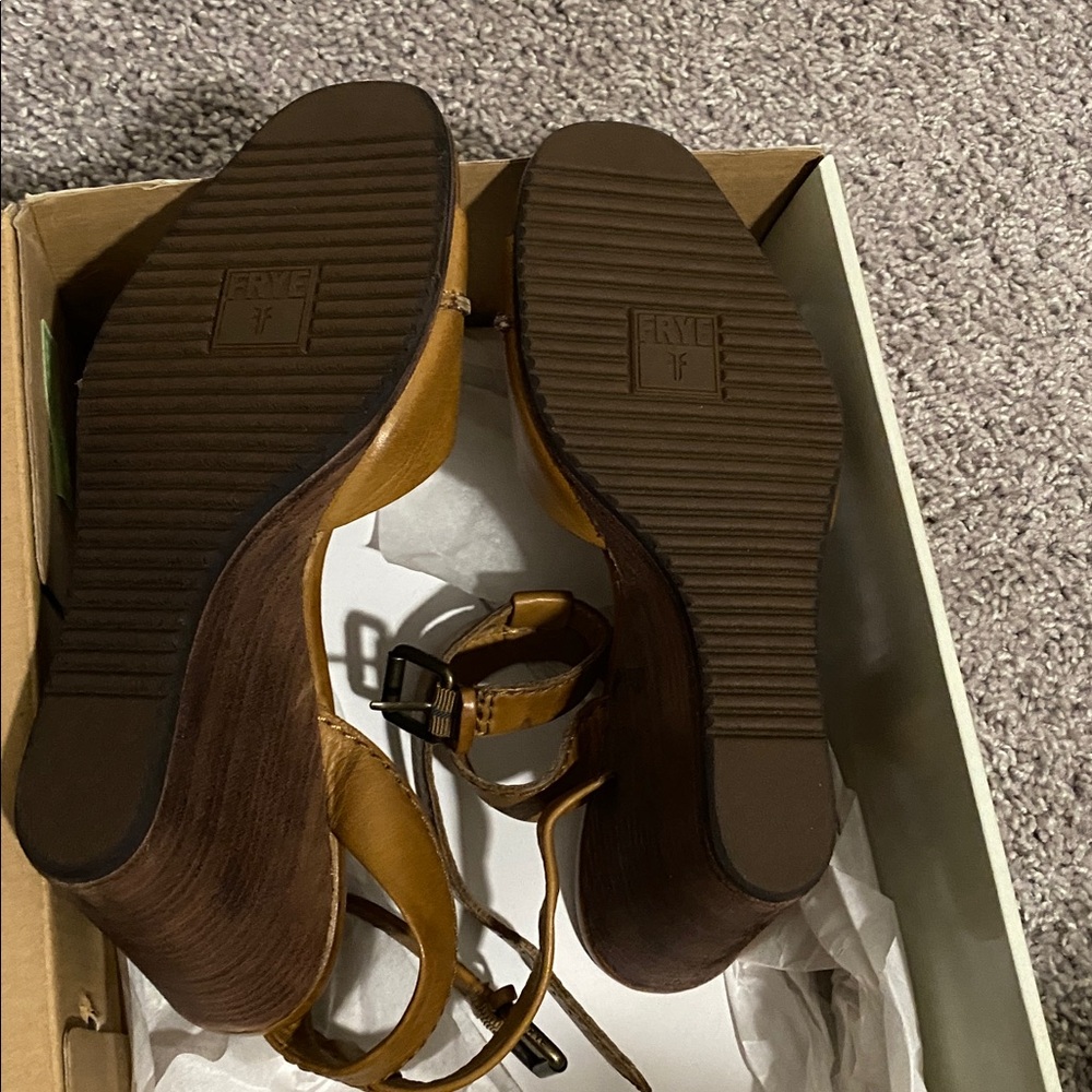 Frye Brown Strappy Wedge Sandals - Picture 4 of 5